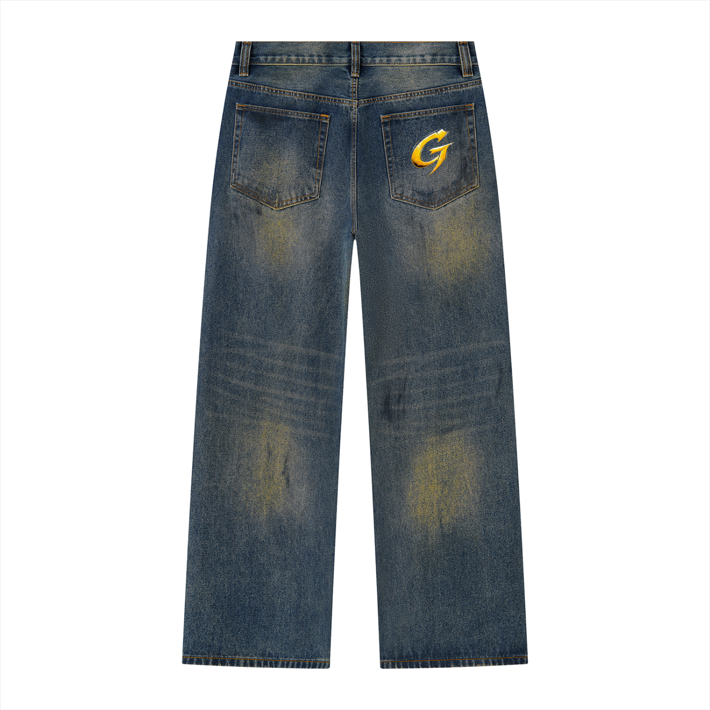G Men's Vintage Wash Wide Leg Denim Jeans